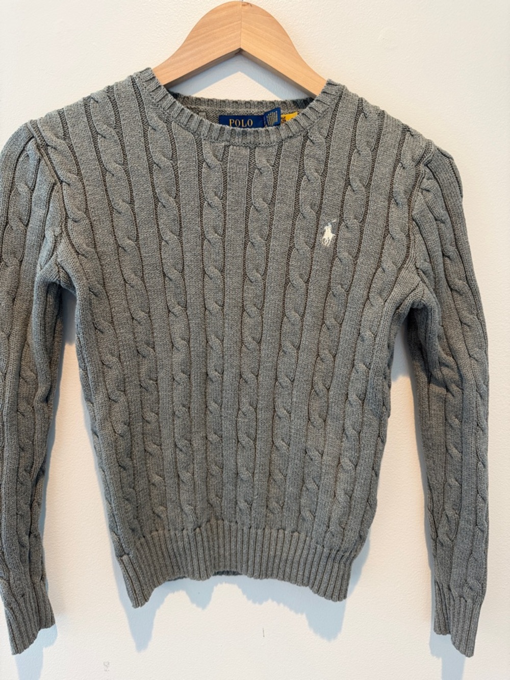Polo by Ralph Lauren Light Gray Cable-Knit Crewneck Sweater